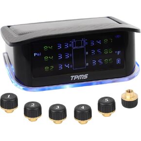 نظام مراقبة ضغط الإطارات RV 6 أجهزة استشعار اللاسلكي TPMS TPMS LCD عرض الضغط في الوقت الفعلي ودرجة الحرارة Minder 0-217 PSI لشاحنة Truck Van Fifth Wheel Motor-Home Towing