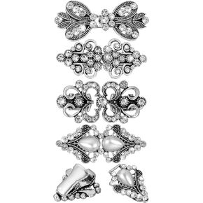 4 Pieces Silver Rhinestone Sweater Swirl Clip Cloak Cape Vintage Cardigan Shawl Collar Clasp Dress Shirt Brooch Clip
