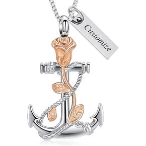 XSMZB Rose Flower Anchor Urn Necklace for Ashes Stainless Steel Cremation Ashes Jewelry for Human Pet Anchor Funeral Memorial Pendant