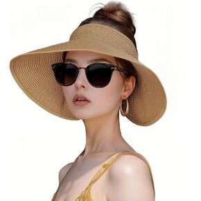 قبعات قش Sun Visor للنساء ، الصيف القابل للطي مرنة على نطاق واسع الشاطئ شاطئ الأشعة فوق البنفسجية القبعة الأساسية