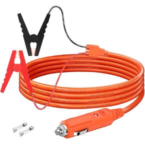 12V Car Battery Charger Cable, 6.6FT 14AWG Cigarette Lighter Plug to Alligator Battery Clips Connector, Automobile Lead-Acid Battery Charging Cable 15A Fuse for Jackery Solar Generators Power Station