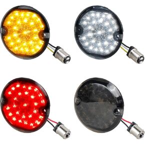 NTHREEAUTO 3 1/4 inch LED 1157 Front Turn Signals + 1156 Rear Turn Signal Light Flat Smoked Lens Compatible with Harley Electra Glide Road King Softail Touring Road Glide