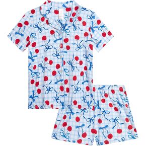 Rene Rofe Girls' Pajama Set - 2 Piece Button Down Sleep Shirt and Lounge Shorts - Sleepwear Set for Girls (4-12)