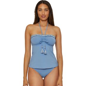 Lucky Brand Women's Malaga Crochet Trim Multi-Way Tankini, Adjustable, Swimsuit Tops