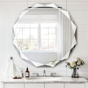Wall Mounted Bathroom Vanity Mirror, 30"x30" Single Beveled Edge Frameless Rounded Mirror, Large Bathroom Mirror for Over Sink Wall, Living Room, Entryway, Cloakroom