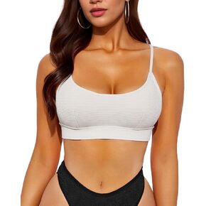 Women Swimwear Top Bathing Suit Workout Crop Top Adjustable Straps Sports Bra Tankini