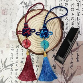 2PCS Tassels, Crystal Coin,Feng Shui Coin with Chinese Knot String,Combining Traditional Chinese Knot with Modern Crystal Energy ，Peace, Good Luck, and Wisdom -（Red and Blue）