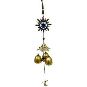 Feng Shui Amulet Wind Chimes Bells Wall Hanging Home Decor Ornament Protection Good Luck Blessing Gift… (Blue Evil Eye Owl)
