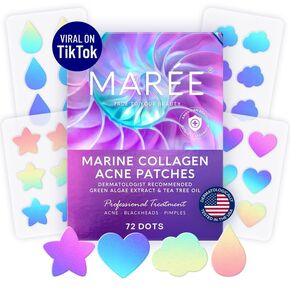 MAREE Acne Patches - Anti Wrinkle Pads & Patches with Natural Green Algae Extract & Tea Tree Oil for Hydrocolloid Acne Treatment - Cover and Reduce Zits, Pimples, Blemishes, Spots - 72 Dots