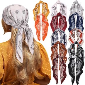 12 Pieces 28'' Square Satin Head Scarf Silk Like Head Scarf Bandanas for Women Vintage Boho Hair Wrap for Women Girls