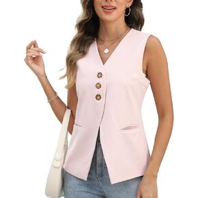 Ladyful Womens Sleeveless Blazer Vest Tops Casual Dressy V Neck Suit Vest Lightweight Work Business Waistcoat Vest