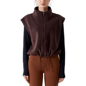 Unilexi Womens Full Zip Fleece Vest Stand Collar Sherpa Crop Sleeveless Coat Zipper Fitness Vest