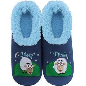 Snoozies Pairable Slipper Socks - Funny House Slippers for Women, Non-Slip Fuzzy Slipper Socks - Sheep Thrills - Large