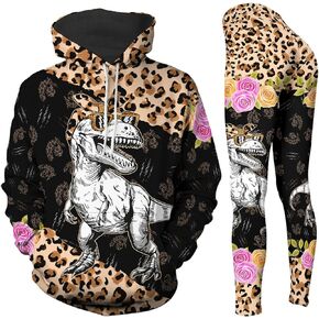 T-Rex Pullover Hoodie Gobicts للنساء ، وهو هوديي ملابس رياضية غير رسمية ولباس طماق مجموعة من قطعتين نشطات