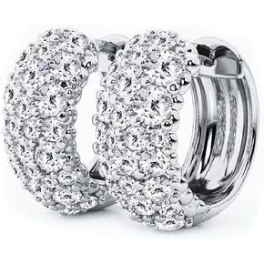 White Gold Plated 925 Sterling Silver Hoop Earrings Flower Set 3d Fully Iced Cubic Zirconia CZ 12mm Unisex Ice Out Huggie Small Sparkle Silver Hoop Earrings Fine Jewelry Birthday Gifts for Men,Women