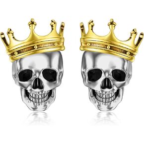 أقراط جمجمة RMREWY 925 Sterling Silver Gothic Skull Bone Crown Crown Stud أقراط Silver Skull Jewelry Gift for Women Men