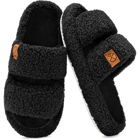 Women's House Slippers Open Toe Indoor Slippers Memory Foam House Shoes with Soft Fleece