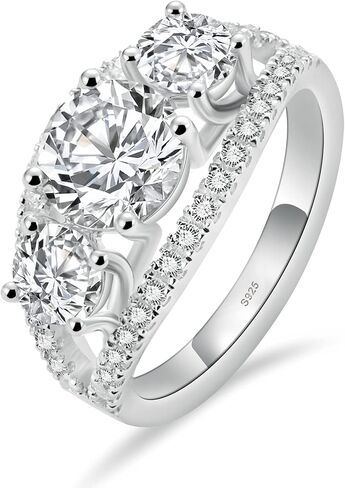 2ct Emerald Cut Moissanite Engagement 3-Stone Ring For Women 18 K White Gold Plated S925 Sterling Silver Vintage Flowers Hollow Ring For Her in Saudi Arabia