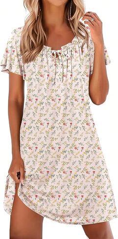 Ekouaer Nightgowns for Women Pleated Sleep Shirts Short Sleeve Night Shirts Comfy Ladies Sleepdress in Saudi Arabia
