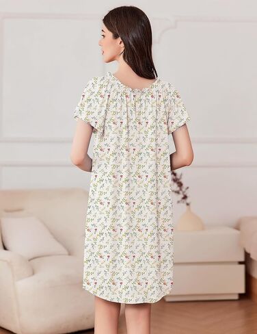 Ekouaer Nightgowns for Women Pleated Sleep Shirts Short Sleeve Night Shirts Comfy Ladies Sleepdress in Saudi Arabia