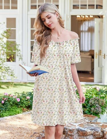 Ekouaer Nightgowns for Women Pleated Sleep Shirts Short Sleeve Night Shirts Comfy Ladies Sleepdress in Saudi Arabia