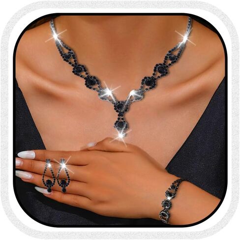 Unicra Silver Bridal Wedding Jewelry Set Rhinestone Necklace Earrings Bracelet Sets Formal Prom Costume Jewelry Sets for Women and Brides in Saudi Arabia