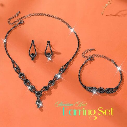 Unicra Silver Bridal Wedding Jewelry Set Rhinestone Necklace Earrings Bracelet Sets Formal Prom Costume Jewelry Sets for Women and Brides in Saudi Arabia