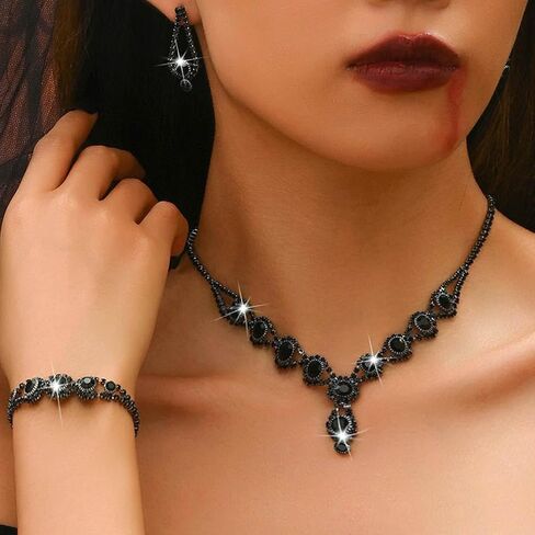 Unicra Silver Bridal Wedding Jewelry Set Rhinestone Necklace Earrings Bracelet Sets Formal Prom Costume Jewelry Sets for Women and Brides in Saudi Arabia