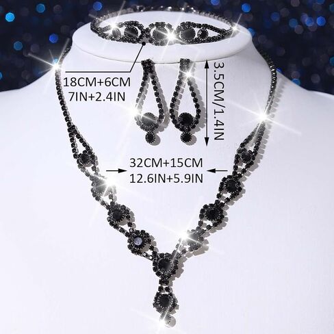 Unicra Silver Bridal Wedding Jewelry Set Rhinestone Necklace Earrings Bracelet Sets Formal Prom Costume Jewelry Sets for Women and Brides in Saudi Arabia