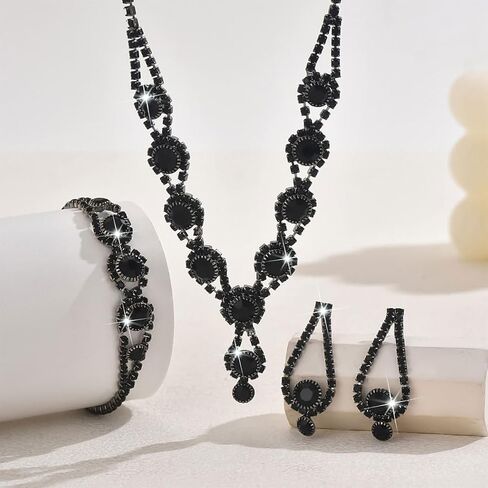 Unicra Silver Bridal Wedding Jewelry Set Rhinestone Necklace Earrings Bracelet Sets Formal Prom Costume Jewelry Sets for Women and Brides in Saudi Arabia