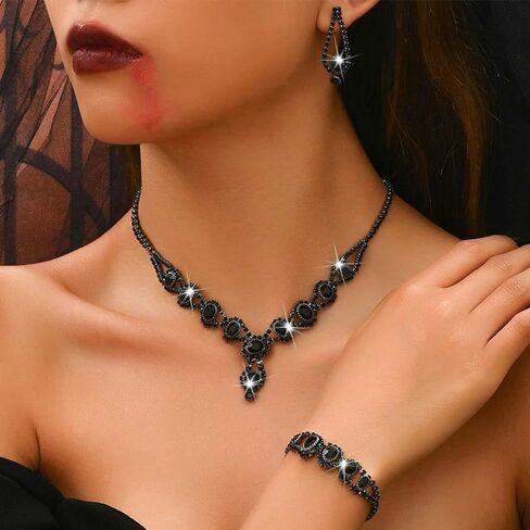 Unicra Silver Bridal Wedding Jewelry Set Rhinestone Necklace Earrings Bracelet Sets Formal Prom Costume Jewelry Sets for Women and Brides in Saudi Arabia