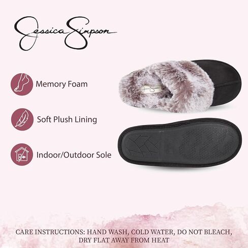 Jessica Simpson womens Comfy Faux Fur House Slipper Scuff Memory Foam Slip on Anti-skid SoleSlipper in Saudi Arabia