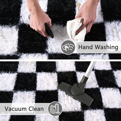 Rugs for Bedroom Living Room, 4x6 ft Black and White Checkered Area Rug, Fluffy Soft Washable Carpet, Modern Non-Slip Shag Carpets for Boys Girls Nursery Home Aesthetic Decor in Saudi Arabia
