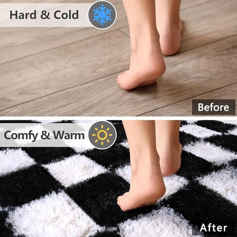 Rugs for Bedroom Living Room, 4x6 ft Black and White Checkered Area Rug, Fluffy Soft Washable Carpet, Modern Non-Slip Shag Carpets for Boys Girls Nursery Home Aesthetic Decor in Saudi Arabia