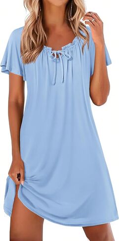 Ekouaer Nightgowns for Women Pleated Sleep Shirts Short Sleeve Night Shirts Comfy Ladies Sleepdress in Saudi Arabia