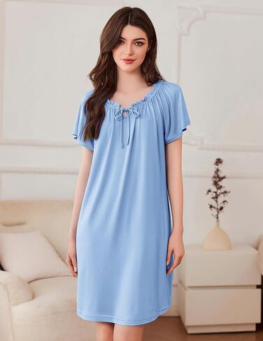 Ekouaer Nightgowns for Women Pleated Sleep Shirts Short Sleeve Night Shirts Comfy Ladies Sleepdress in Saudi Arabia