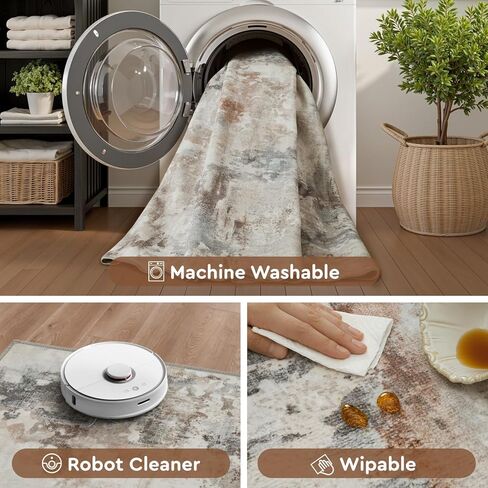 tchido Area Rug 5x7 Rugs for Living Room- Abstract Soft Living Room Rug-Non Slip Carpet-Machine Washable Rug for Bedroom Dining Room Home Office Modern Rugs Light Grey/Brown/Beige in Kuwait