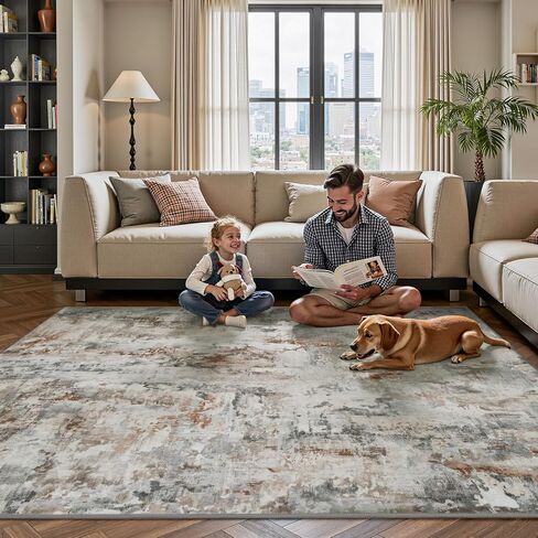tchido Area Rug 5x7 Rugs for Living Room- Abstract Soft Living Room Rug-Non Slip Carpet-Machine Washable Rug for Bedroom Dining Room Home Office Modern Rugs Light Grey/Brown/Beige in Kuwait