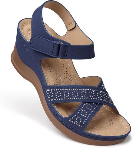 منصة SHIBEVER WIDGE WEDGE SANDALS: دعم قوس مريح الأنيق - Summer Open Toe Women Sandals in Kuwait