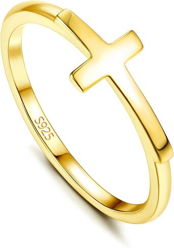 18K Gold Plated Cross Ring 925 Sterling Silver Rings Wedding Band for Women Cubic Zirconia Jewelry Promise Bands Gold Rings for Her Trendy CZ Accessories Statement Rings Size 6 to 10 in Kuwait