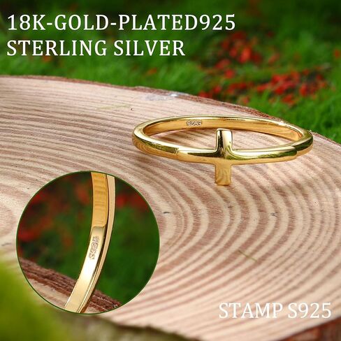 18K Gold Plated Cross Ring 925 Sterling Silver Rings Wedding Band for Women Cubic Zirconia Jewelry Promise Bands Gold Rings for Her Trendy CZ Accessories Statement Rings Size 6 to 10 in Kuwait