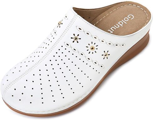 Closed Toe Clogs for Women Slip-On Mules: Comfortable Women's Mule & Clog with Carved Floral Design in Kuwait