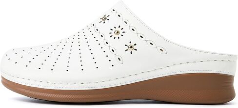 Closed Toe Clogs for Women Slip-On Mules: Comfortable Women's Mule & Clog with Carved Floral Design in Kuwait
