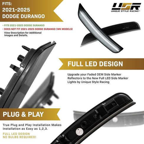 USR 21-25 D6U SUV SUV Marker Light-زوج مواقف لوقوف السيارات المدخنة الأمامية (يسار + يمين)-متوافق مع 2021-2025 Dodge Durango جميع الطرز مثل SXT ، GT ، R/T ، SRT 392 (عدسة الدخان مع LED) in Kuwait