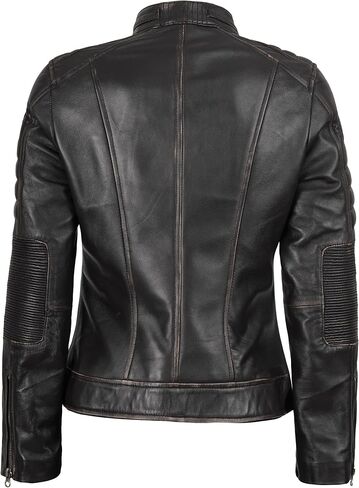 fjackets Real Leather Jacket Women - Cafe Racer Slim Fit Stand Collar Womens Motorcycle Jackets in Kuwait