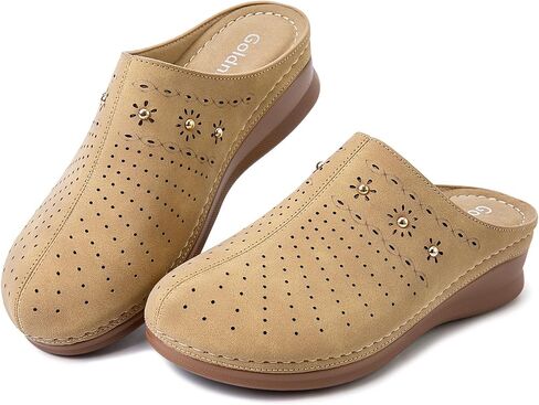Closed Toe Clogs for Women Slip-On Mules: Comfortable Women's Mule & Clog with Carved Floral Design in Kuwait