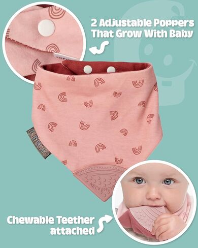 مريلة التسنين Cheeky Chompers Neckerchew (Baby Dino)، مريلة 2 في 1 على شكل باندانا مع عضاضة من السيليكون الآمن غذائيًا، للأطفال والرضع، تصميم مبتكر على شكل غمازات يهدئ اللثة، مريلة ماصة مكونة من 3 طبقات in Kuwait