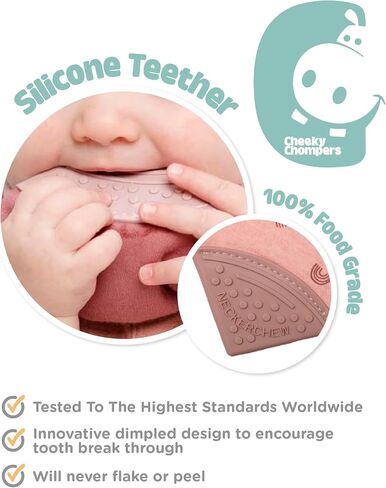 مريلة التسنين Cheeky Chompers Neckerchew (Baby Dino)، مريلة 2 في 1 على شكل باندانا مع عضاضة من السيليكون الآمن غذائيًا، للأطفال والرضع، تصميم مبتكر على شكل غمازات يهدئ اللثة، مريلة ماصة مكونة من 3 طبقات in Kuwait