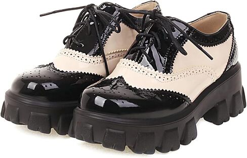 Parisuit Womens Lace Up Wingtip Chunky Oxford Shoes Patent Leather Platform Brogue Pumps in Saudi Arabia