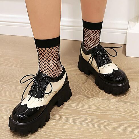 Parisuit Womens Lace Up Wingtip Chunky Oxford Shoes Patent Leather Platform Brogue Pumps in Saudi Arabia